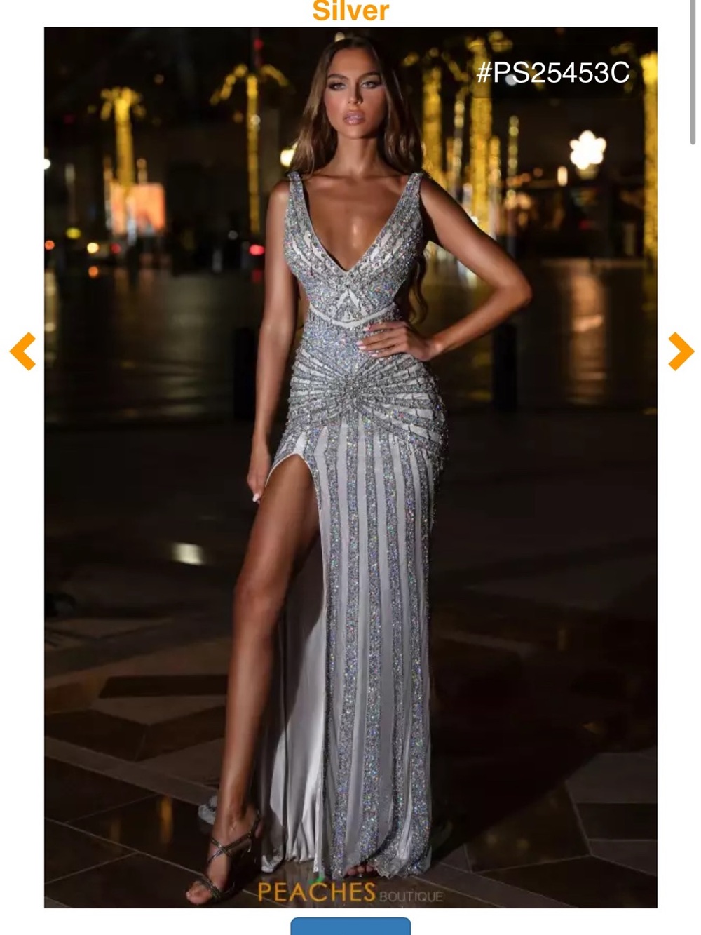 Portia and Scarlett Silver Sequin V-Neck Prom Gown